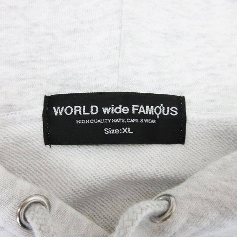 ワールドワイドフェイマス WORLD WIDE FAMOUS 刺繍 パーカー プルオーバー 長袖 杢グレー XL 240422E メンズ_画像3