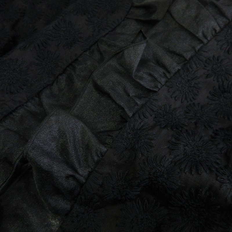 ユキコハナイ YUKIKO HANAI セットアップ ジャケット スカート フラワー刺繍 フリル シアー 黒 ブラック 10 8 レディース_画像7