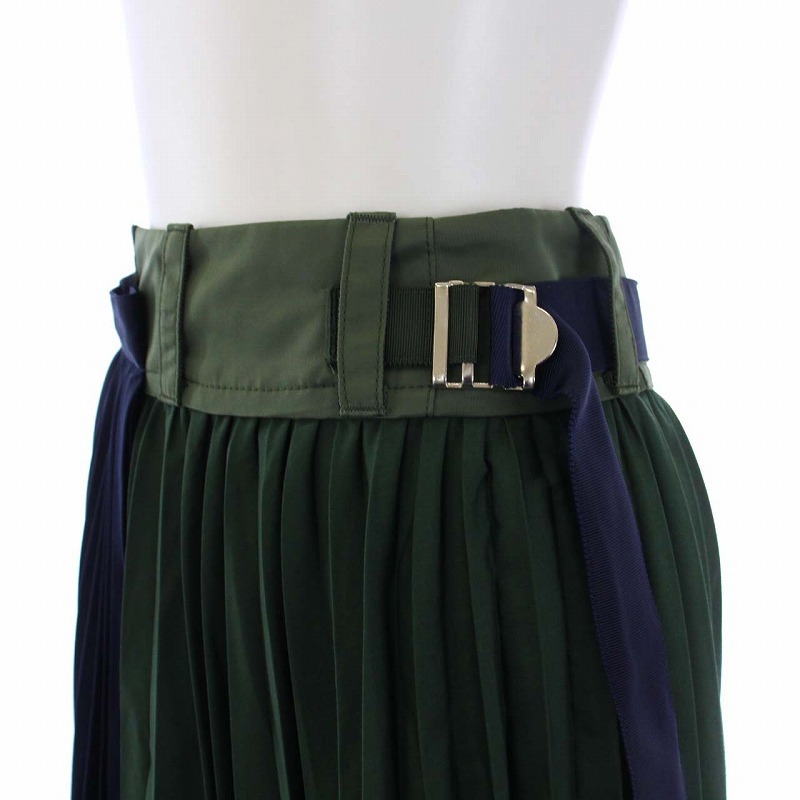 サカイ Cotton Poplin Pleated Skirt コットンポプリン プリーツスカート ロング 変形 アシンメトリー 1 S 紺 カーキ 20-04887_画像6
