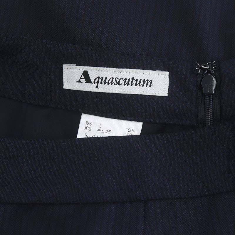 アクアスキュータム AQUASCUTUM ウール ストライプタイトスカート ひざ丈 14T 紺 ネイビー /HS ■OS レディース_画像3