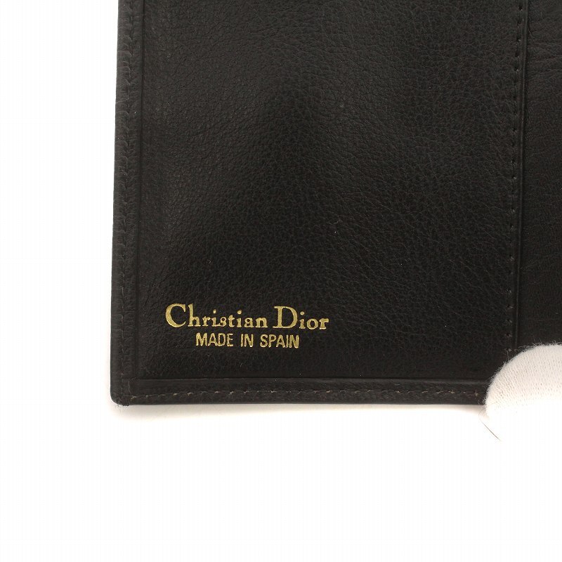 クリスチャンディオール Christian Dior ヴィンテージ 二つ折り財布 ウォレット レザー キーホルダー付き ロゴ 黒 ブラック_画像6