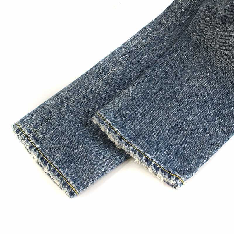  Yanuk YANUK.. peace .Honey high laiz Vintage Denim pants jeans Zip fly tapered damage processing 23 XS blue 