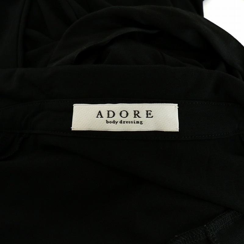 アドーア ボディドレッシング ADORE body dressing ベルテッドワンピース ロング シャツ 長袖 リボン 絹 シルク 38 M 黒 ブラック_画像4