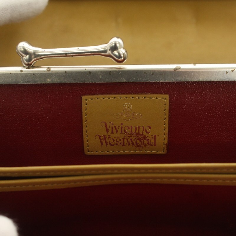 ヴィヴィアンウエストウッド Vivienne Westwood 二つ折り長財布 ウォレット オーブ レザー 骨 がま口 編み込み 総柄 茶 マルチカラーの画像5