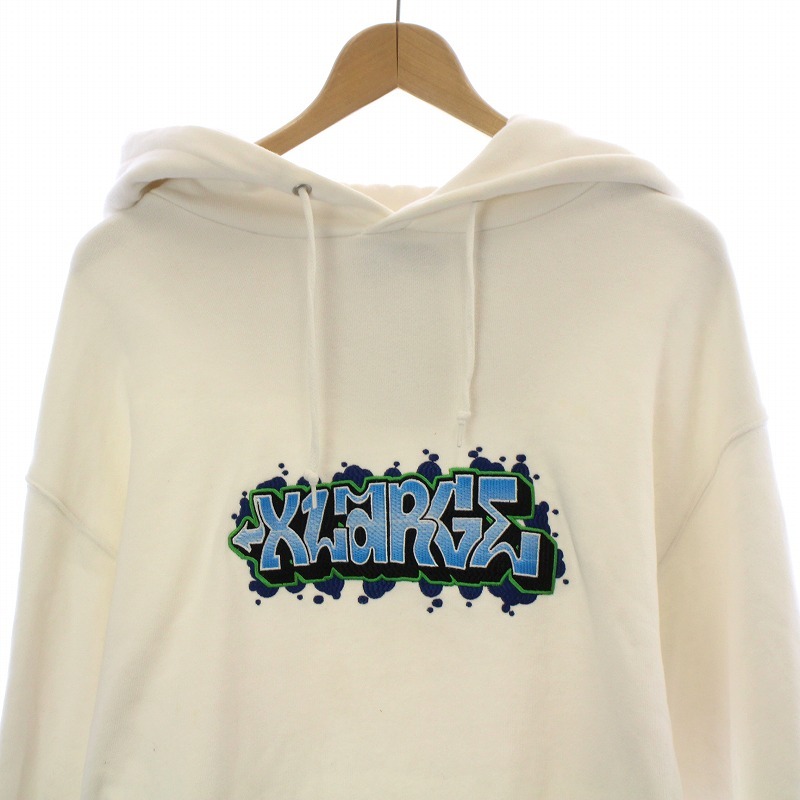 エクストララージ X-LARGE EMBROIDERY GRAFFITI HOODED SWEAT プルオーバーフードスウェット パーカー ロゴ刺繍 XL 白 101203012019_画像3