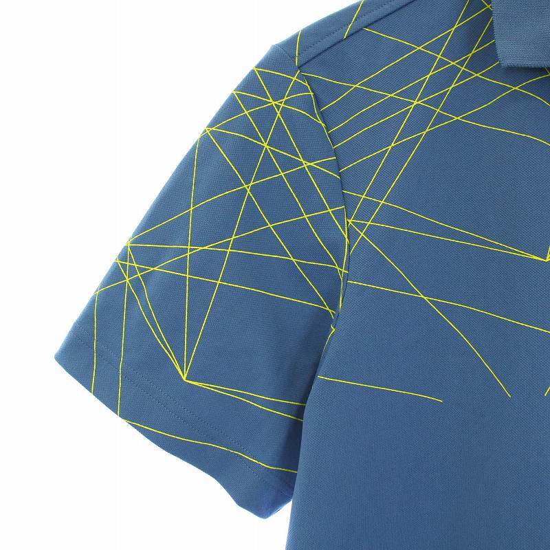 ニューバランス NEW BALANCE golf ゴルフウェア ポロシャツ 半袖 プリント 総柄 5 XL-2XL 青 ブルー 黄色 ネオンイエロー /TK メンズ_画像4