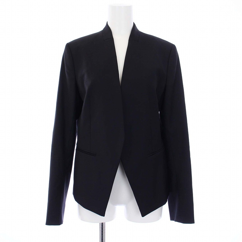 セオリーリュクス theory luxe 19年製 スーツ セットアップ カラーレスジャケット ワンピース ひざ丈 半袖 40 L 紺 ネイビーの画像2