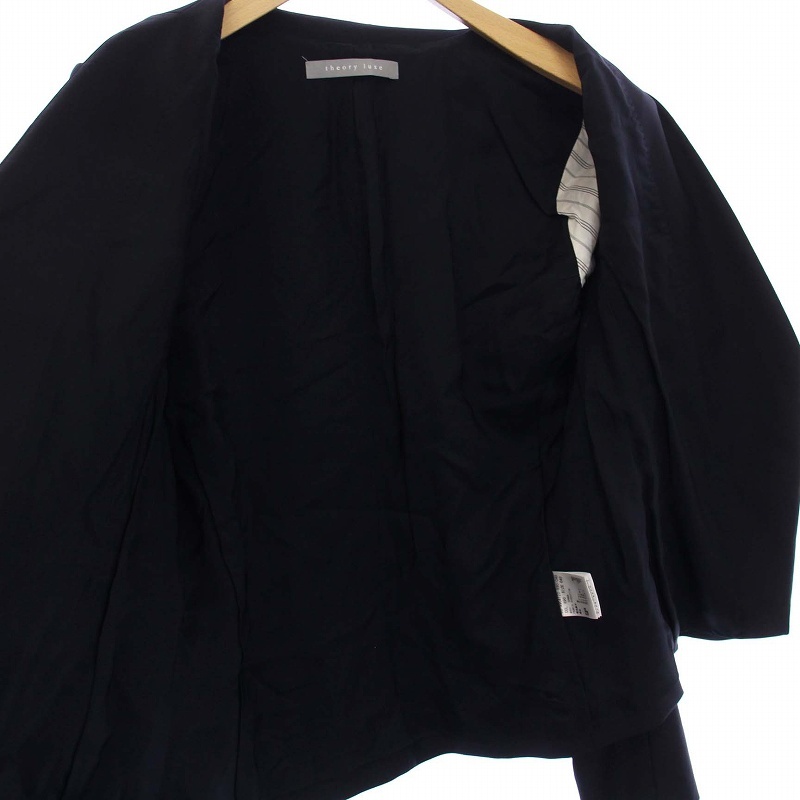 セオリーリュクス theory luxe 19年製 スーツ セットアップ カラーレスジャケット ワンピース ひざ丈 半袖 40 L 紺 ネイビーの画像8