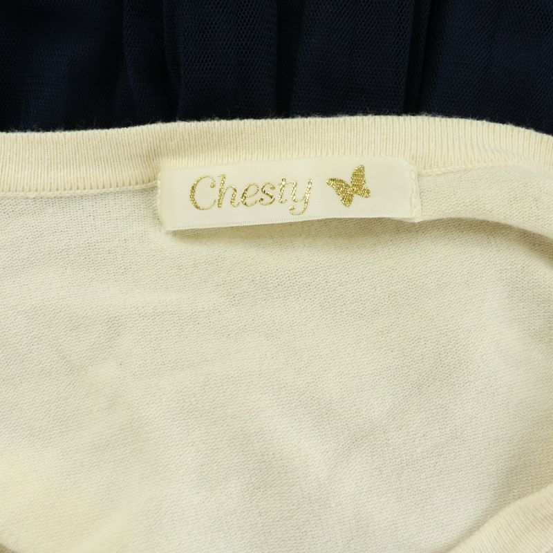  Chesty Chestydo King chu-ru One-piece biju- knee height floral print embroidery see-through sia- long sleeve 1 S beige navy blue 