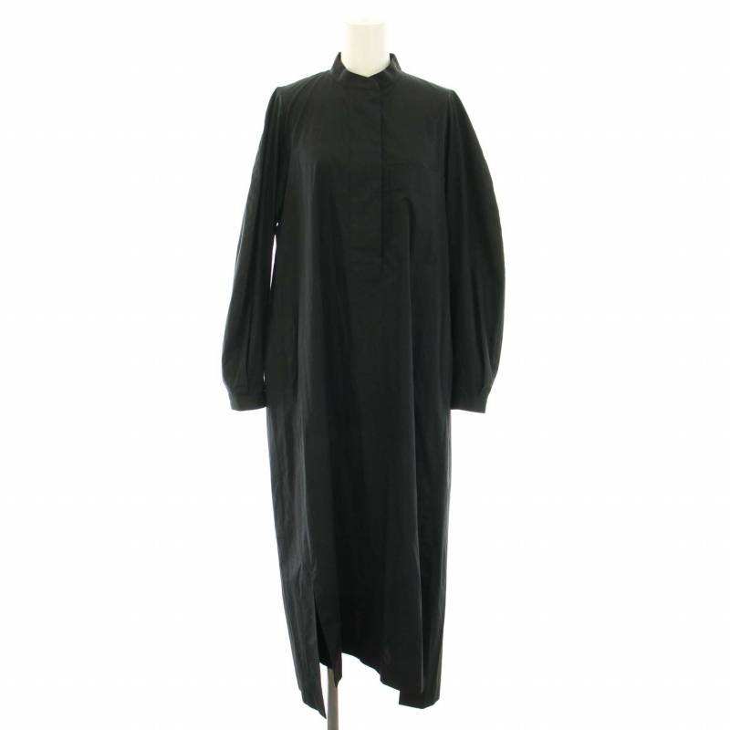 エンフォルド 20年製 ソメロスシャツドレス SOMELOS SHIRT DRESS シャツワンピース ロング バンドカラー 長袖 36 XS 黒 レディース_画像1