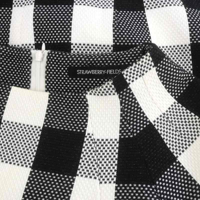 ストロベリーフィールズ ツイード リボン チェックトップス ブラウス 半袖 タイトスカート ミニ ラメ 黒 白 ブラック ホワイト_画像6