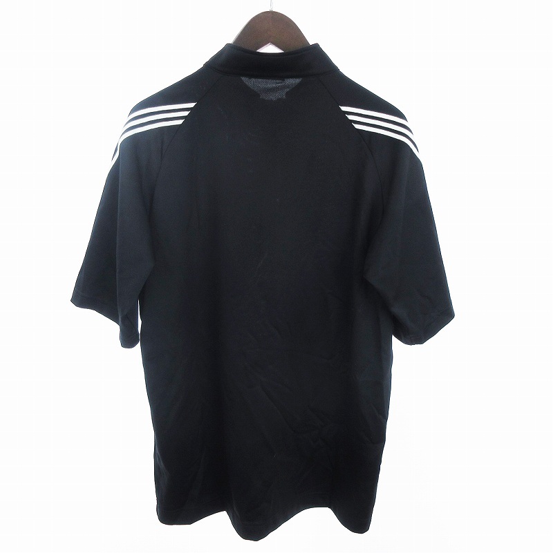 アディダス adidas 美品 Tシャツ カットソー 半袖 ジャージ ハイネック ハーフジップ ライン 黒 ブラック O ■SM1 メンズ_画像2