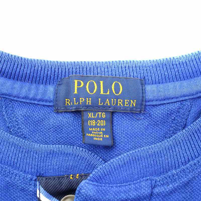 ポロ ラルフローレン POLO RALPH LAUREN ポロシャツ カットソー 半袖 ヘンリーネック バンドカラー ポニー刺繍 XL 青 ブルー_画像3