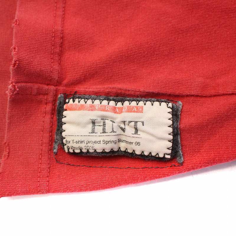 プラダ PRADA × Honet 06SS Tシャツ カットソー 半袖 プリント ダメージ加工 赤 レッド /KW ■GY19 メンズ_画像4