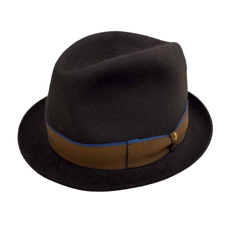 ボルサリーノ Borsalino 中折れ ハット 帽子 ラビットファー イタリア製 ロゴ リボン 茶 ブラウン /IR ■GY18 メンズ_画像1