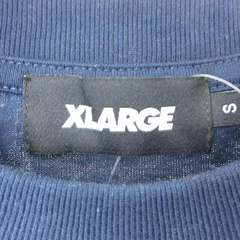 未使用品 エクストララージ X-LARGE タグ付き Tシャツ カットソー 長袖 ロゴ プリント コットン 紺 ネイビー S ■SM1 メンズ_画像4