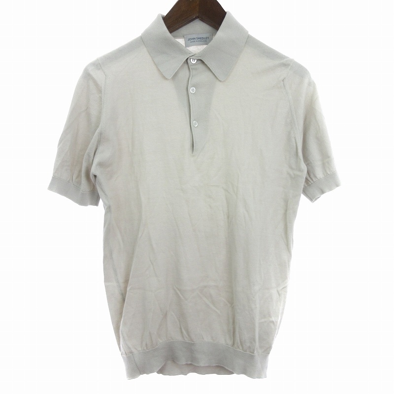 ジョンスメドレー JOHN SMEDLEY ポロシャツ ニット 半袖 イギリス製 コットン アイボリー S メンズ_画像1