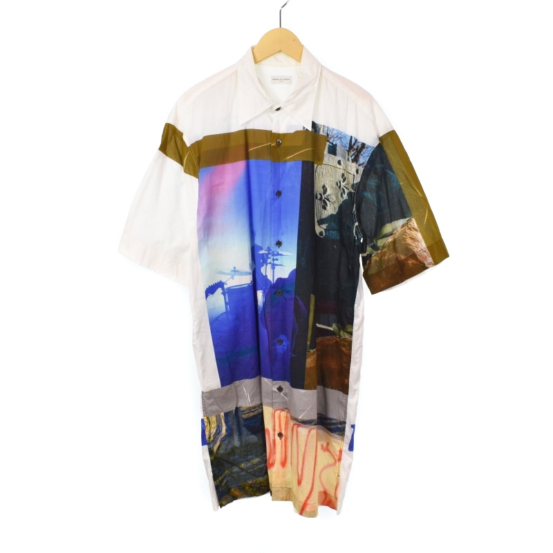 ドリスヴァンノッテン DRIES VAN NOTEN Graphic Print S/S Long Shirts グラフィック プリント ロング シャツ 半袖 総柄 S 白 ☆AA★_画像1