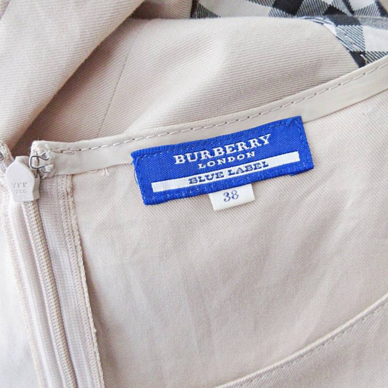 バーバリーブルーレーベル BURBERRY BLUE LABEL ノバチェック ワンピース 膝丈 ノースリーブ ロゴ刺繍 ベルト付き ベージュ 38 0422の画像8