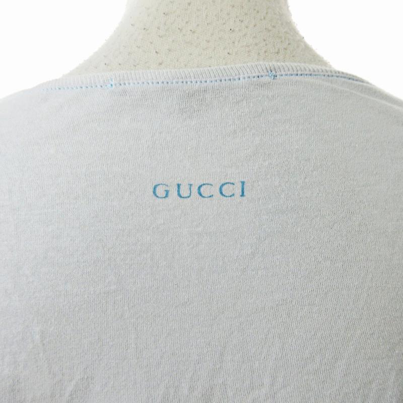  Gucci GUCCI V neck long sleeve cut and sewn back Logo print sax blue S 0424 #GY14 lady's 