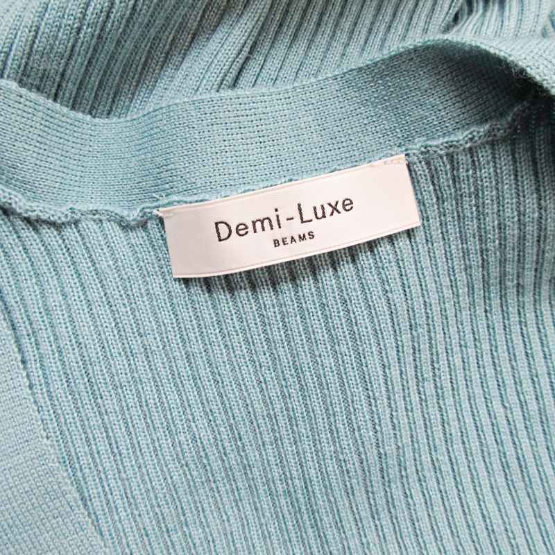 デミルクス ビームス Demi-Luxe BEAMS 近年モデル カーディガン リブニット 長袖 ウール 青緑 F 0422 ■GY14 レディース_画像8