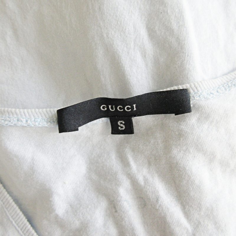  Gucci GUCCI V neck long sleeve cut and sewn back Logo print sax blue S 0424 #GY14 lady's 