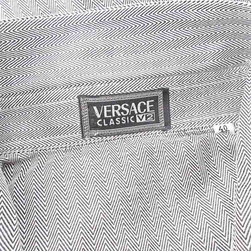  Versace Versace .VERSACE..BD shirt button down herringbone long sleeve gray 40 approximately L size 0418 #GY14 men's 