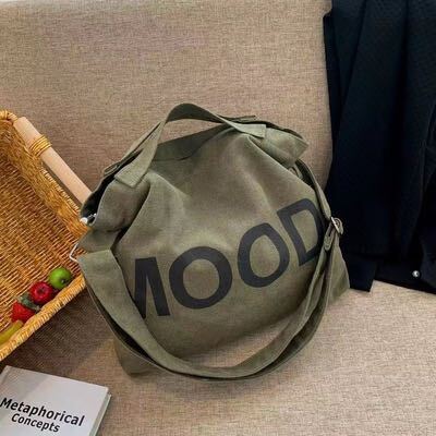 [ canvas bag ] tote bag messenger bag shoulder bag going to school bag high capacity man and woman use fastener attaching color khaki 