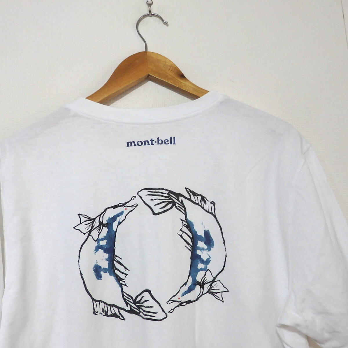 【送料無料】モンベルTシャツ/白　LLサイズ　相当　コットン素材　mont bell 鮭　_画像5