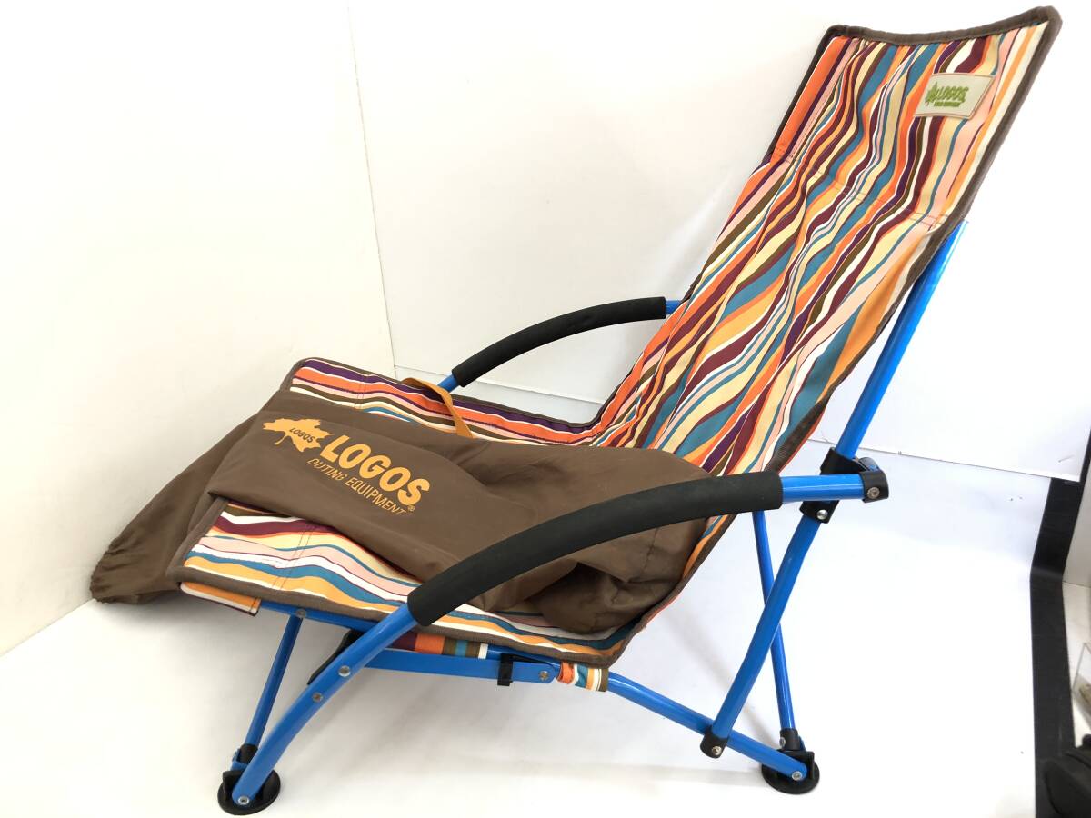 SH240430-03S/ LOGOS(ロゴス) ストライプ あぐら チェア ポケットプラス キャンプ アウトドア 折りたたみ 折り畳み 携帯 椅子 BBQ_画像1