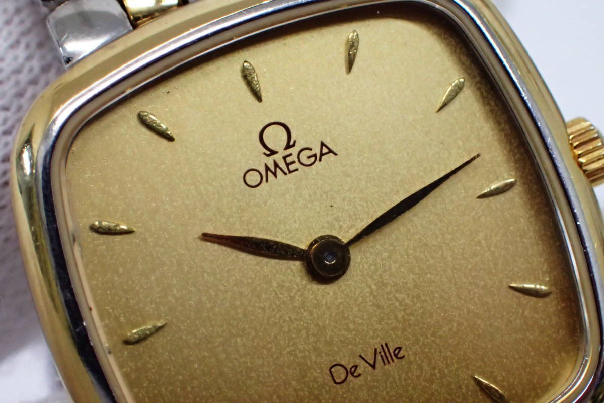 1円【OMEGA】 稼働品 オメガ デビル クオーツ Cal.1470 レディース腕時計 スクエア コンビ ゴールド/シルバーカラー 約16ｃｍ◆質屋