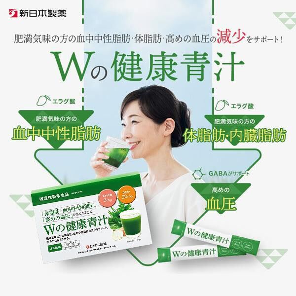 【新品未開封】 Ｗの健康青汁 新日本製薬 機能性表示食品 青汁 2箱 正規品 体脂肪 中性脂肪 血圧 エラグ酸 GABA 乳酸菌 の画像3