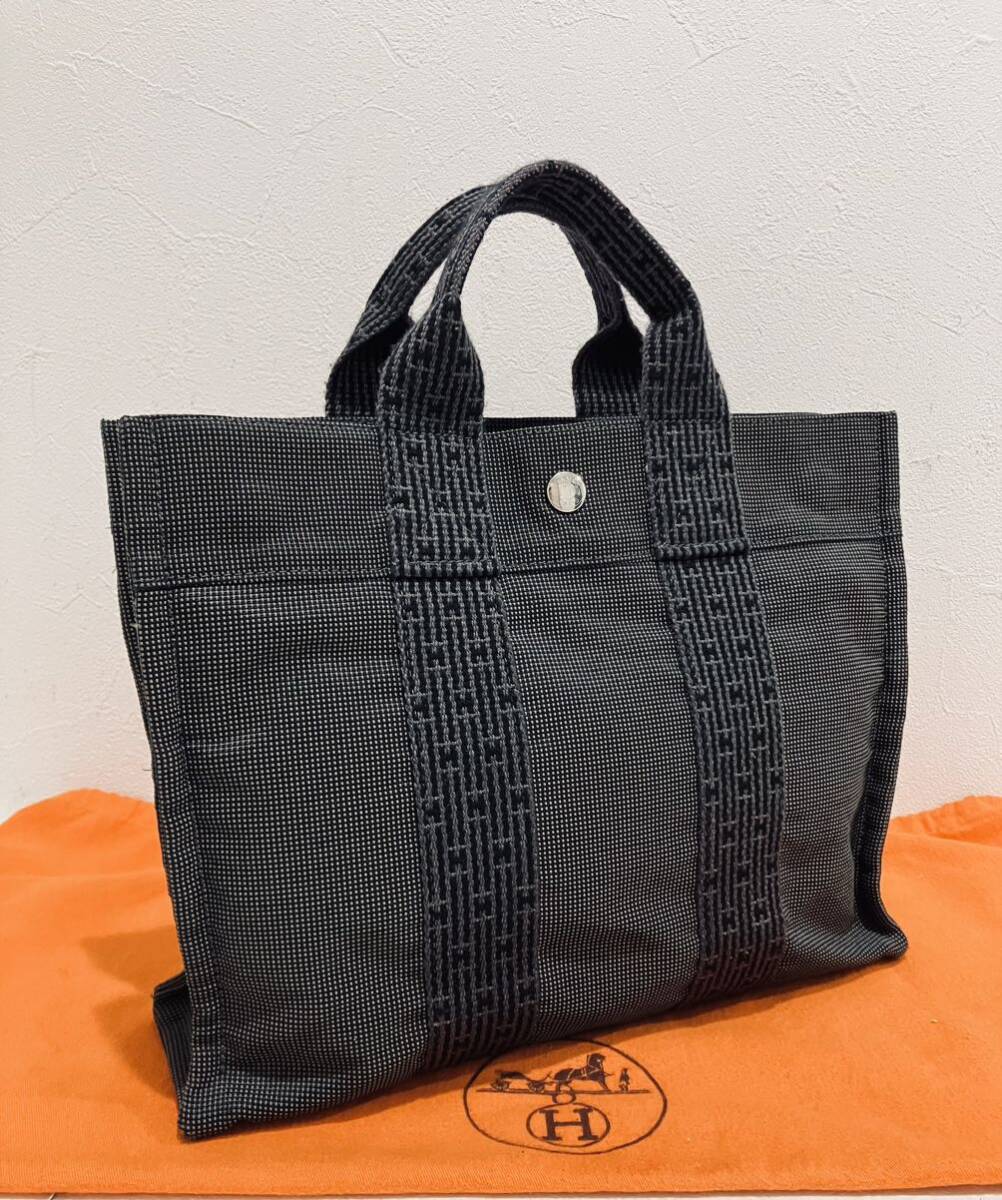 HERMES ★ 新品同様 エルメス バッグ 黒 エールライン PM トートバッグ トート バック グレー の画像1