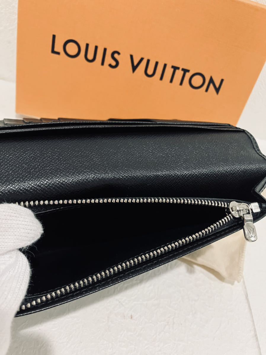 LOUIS VUITTON ★ 極上美品 ルイヴィトン タイガ ブラック 黒 長財布 メンズ 小銭入れ有り プラザの画像8