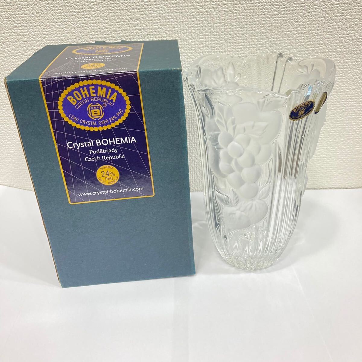 1円〜 未使用保管品 BOHEMIA CRYSTAL GLASS ボヘミア クリスタル ガラス 花瓶 花器 フルーツ 果物の画像1