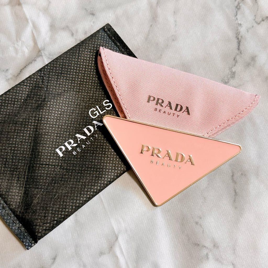 レア 新品本物 プラダ パラドックス 香水ノベルティ ミラー ピンク プレート型 手鏡 携帯用 三角 PRADA_画像1