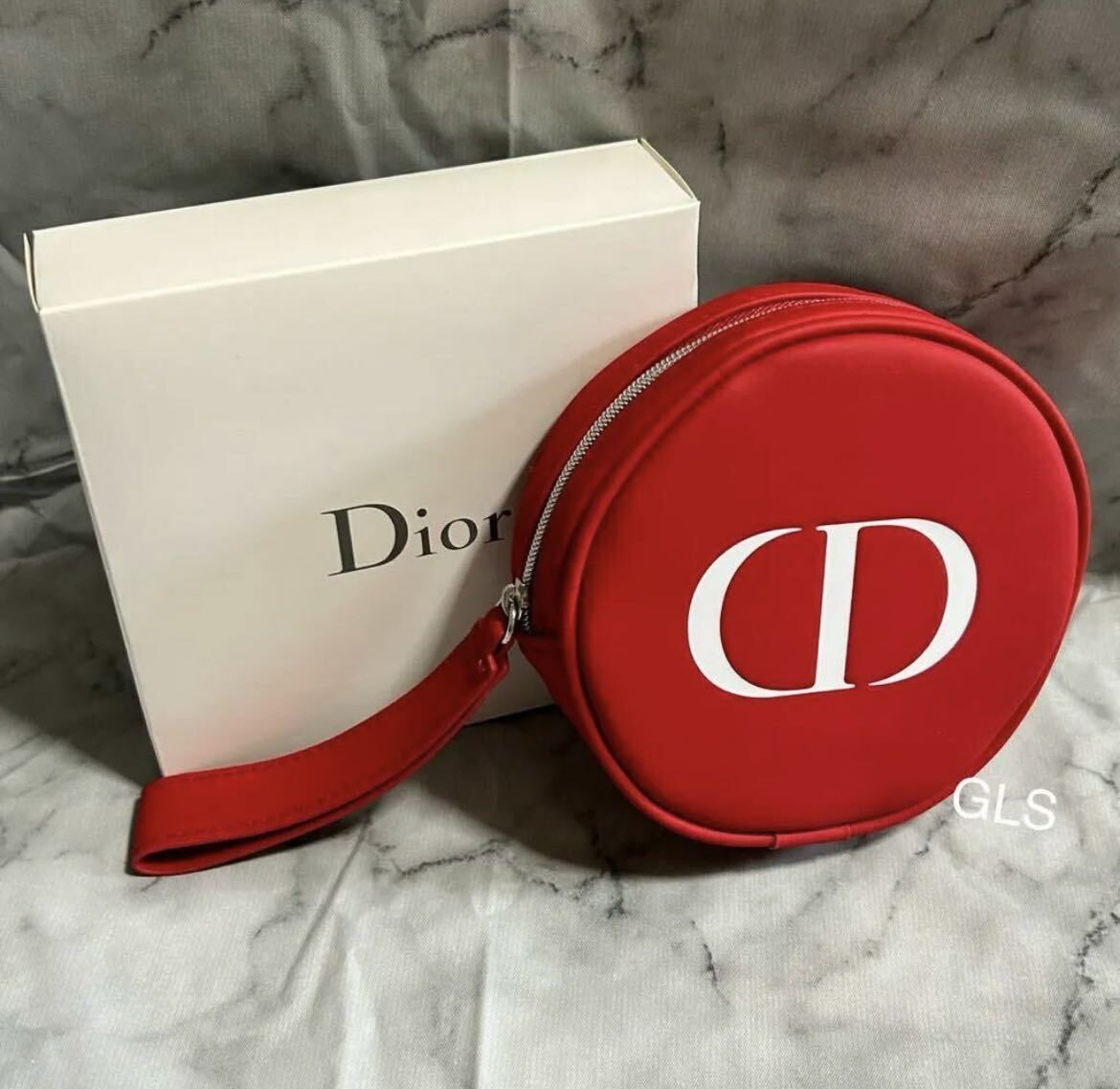 レア 未使用本物 christian dior ポーチ レッド サークル 丸型 puレザー 持ち手付き ノベルティ コスメポーチ 化粧ポーチ 小物入れの画像1