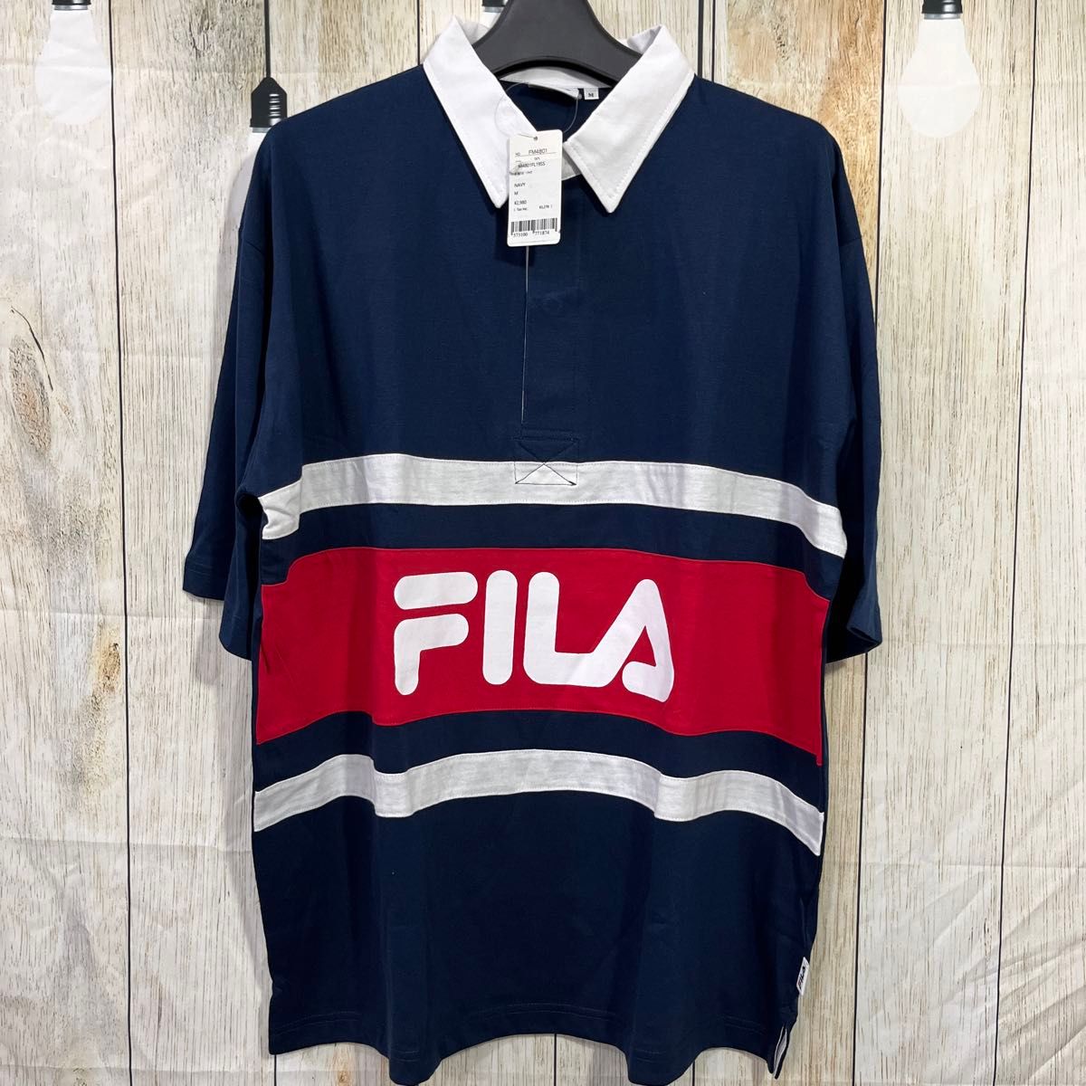 FILA ラガーシャツMサイズオーバーシャツ身幅　60着丈　67ポリエステル65%綿35%ラスト1枚