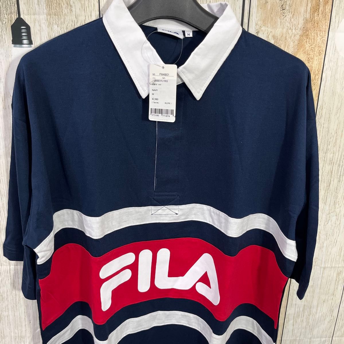 FILA ラガーシャツMサイズオーバーシャツ身幅　60着丈　67ポリエステル65%綿35%ラスト1枚