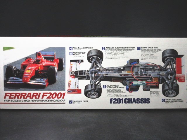 XB673◇タミヤ 1/10 電動RC フォーミュラ1 レーシングカー フェラーリ F2001 4WD F201 CHASSIS 箱付 / TAMIYA FERRARI / 未組立 / 現状渡し