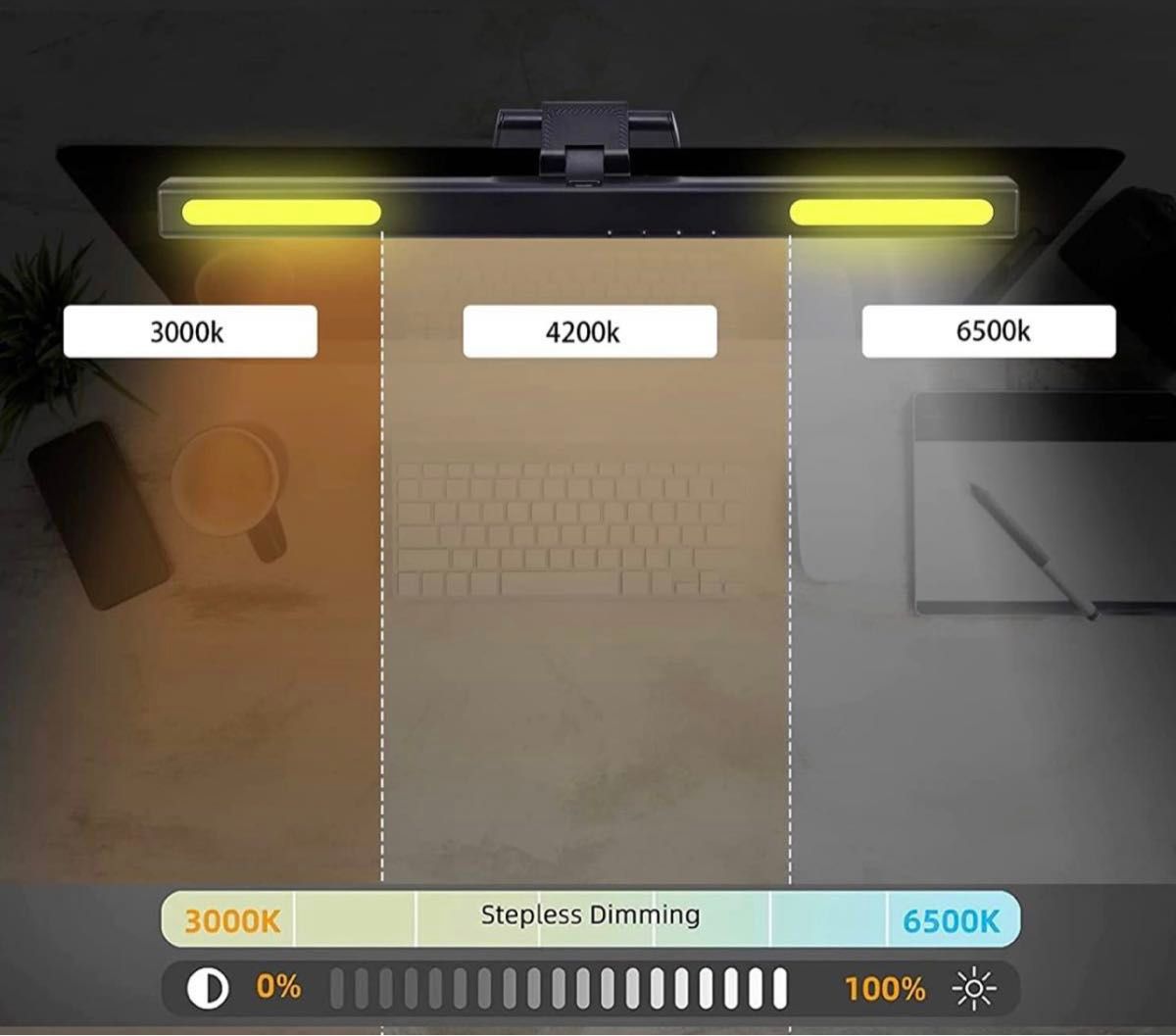 モニターライト USBライト デスクライト 背面ライト付き 色温度3段階