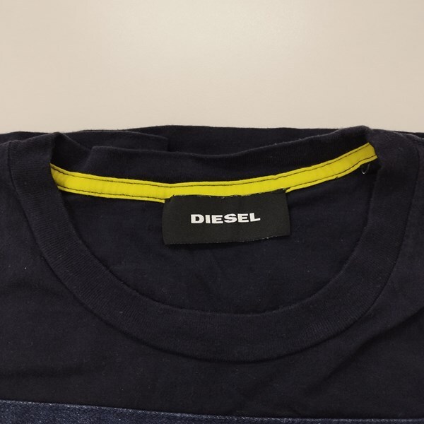 E580 [春夏物][人気] DIESEL ディーゼル デニムパッチワークTシャツ L ネイビー×インディゴ 半袖 93243 | G★_画像3