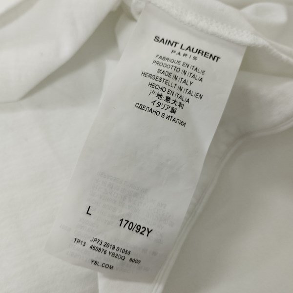 F058a [春夏][人気] SAINT LAURENT PARIS サンローランパリ Tシャツ 半袖 L ホワイト ロゴ イタリア製 | トップス Gの画像4