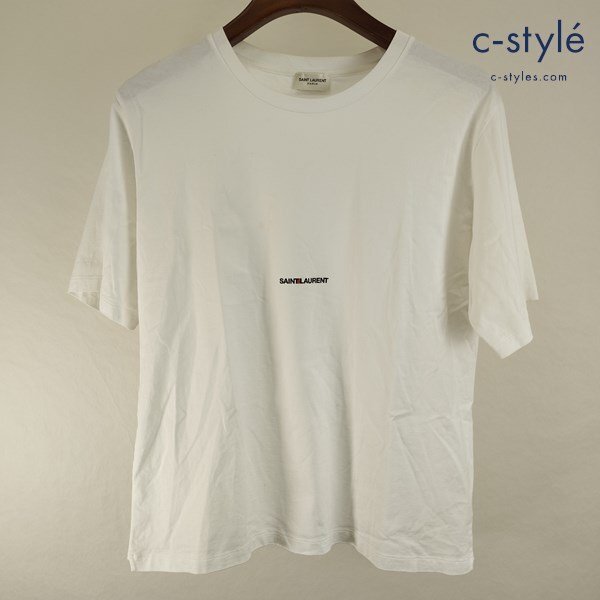 F058a [春夏][人気] SAINT LAURENT PARIS サンローランパリ Tシャツ 半袖 L ホワイト ロゴ イタリア製 | トップス Gの画像1