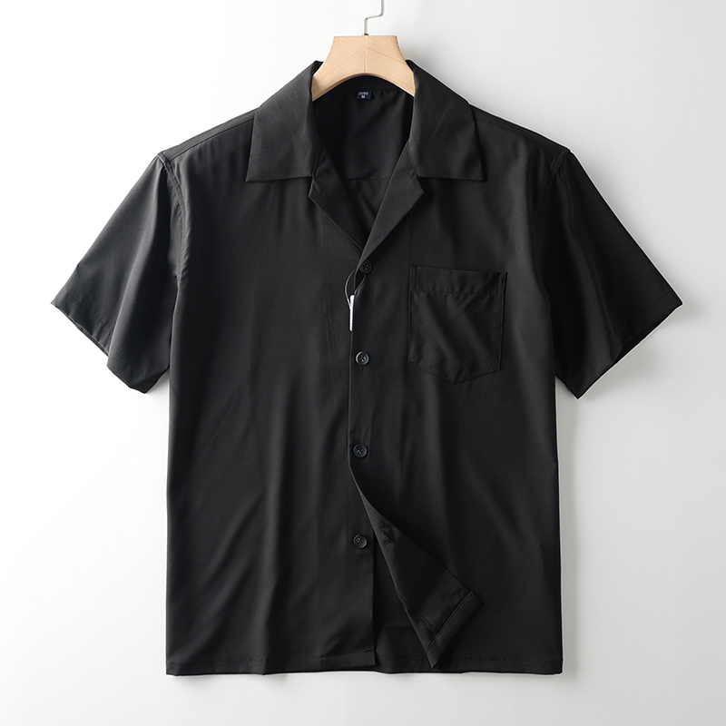 C710-8-M■ブラック/新品DCKMANY 高品質 メンズ 折り襟 半袖 シャツ カジュアル 薄手無地 夏 トップス アウター おしゃれ シンプル_画像1