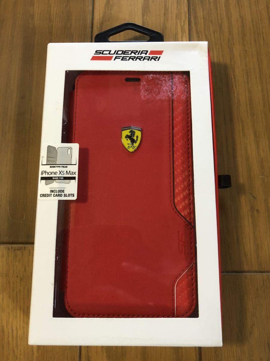 【新品】iPhone XS Max スマホケース Ferrari フェラーリ 赤 手帳型 イエローエンブレムの画像1