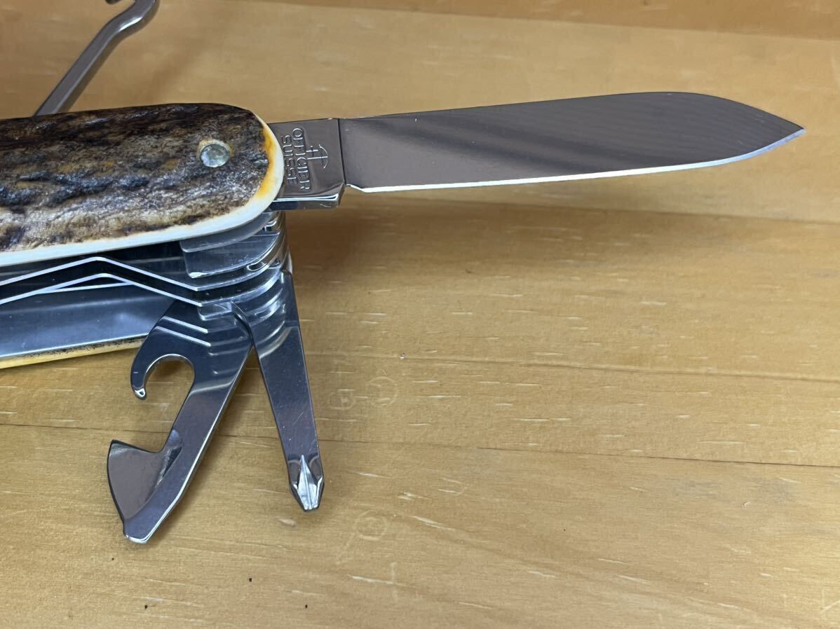 VICTORINOX ビクトリノックス マルチツール ナイフ のこぎり スイス キャンピングナイフ 多機能 アウトドアSWISS ARMY CHAMP 鹿角 ケース付の画像7