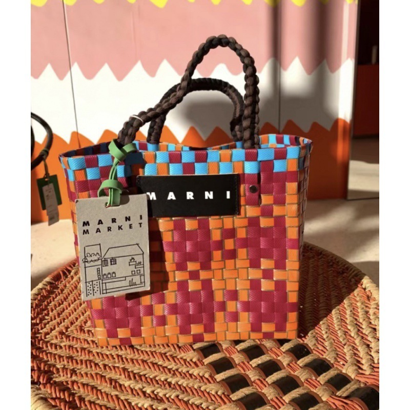 新作未使用 マルニ MARNI マーケット ピクニックバッグ かごバッグ カゴバッグ ダークオレンジ_画像1