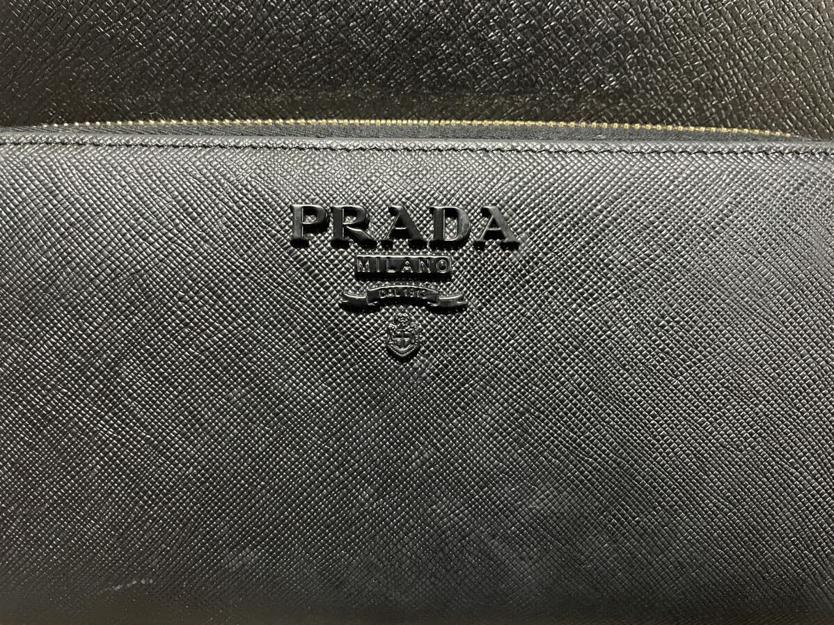 極美品 PRADA プラダ 長財布(1ML506)ラウンドファスナー ジッピーウォレット ブラックロゴ メンズ レディースの画像2