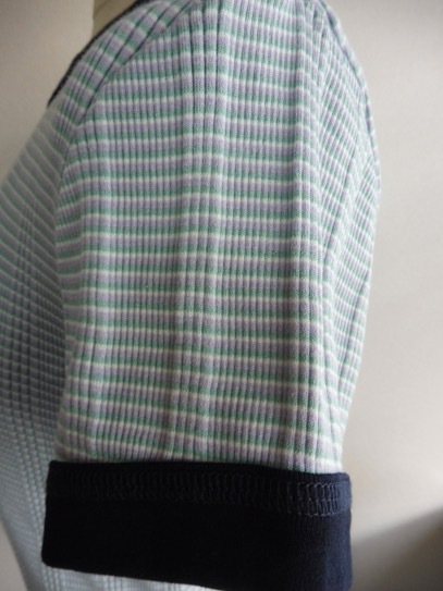 MACPHEE マカフィー トゥモローランド　コットン Tシャツ　ペパーミントグリーンxパープルの縞　美品 _画像7